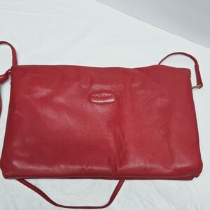 Vintage 70s TOLEDANO Red Soft Genuine Leather Large Clutch Or Crossbody